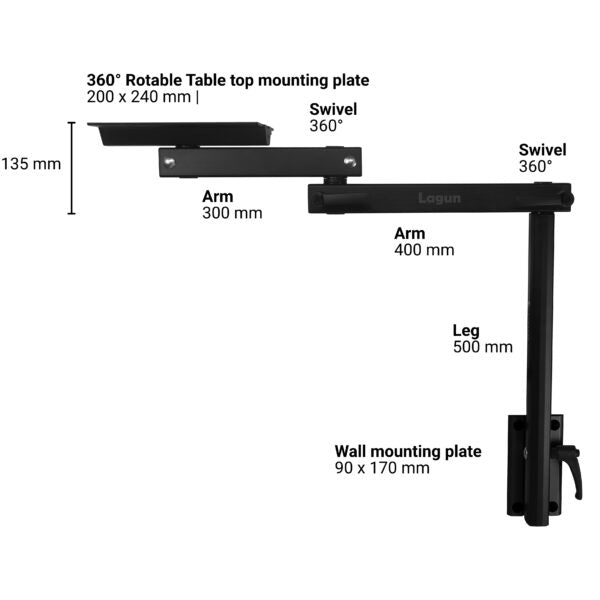 Lagun Tischgestell Set (Schwarz) mit zwei Armen und Verbindungsbolzen