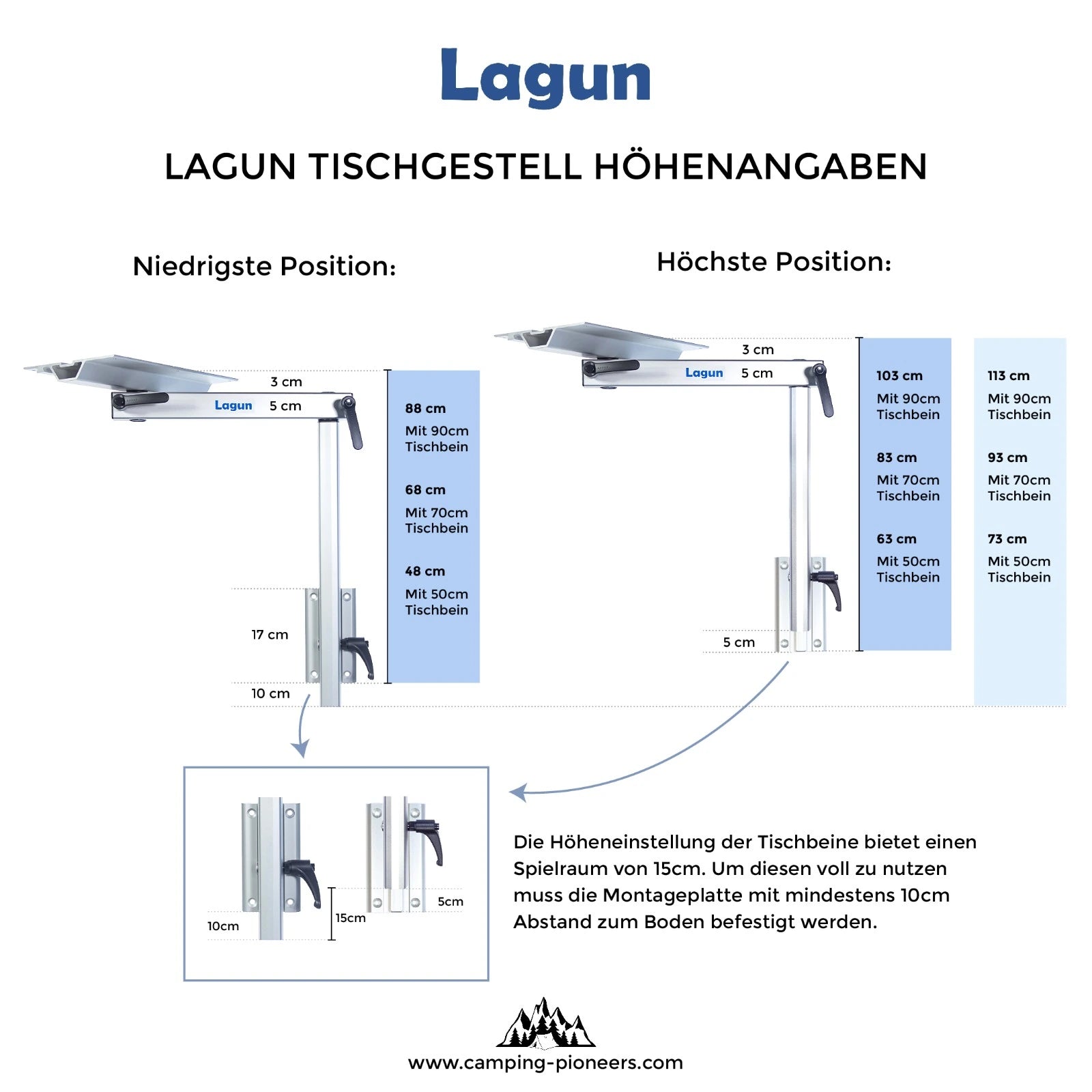 Lagun Tischbein in verschiedenen Längen (Ersatzteil)