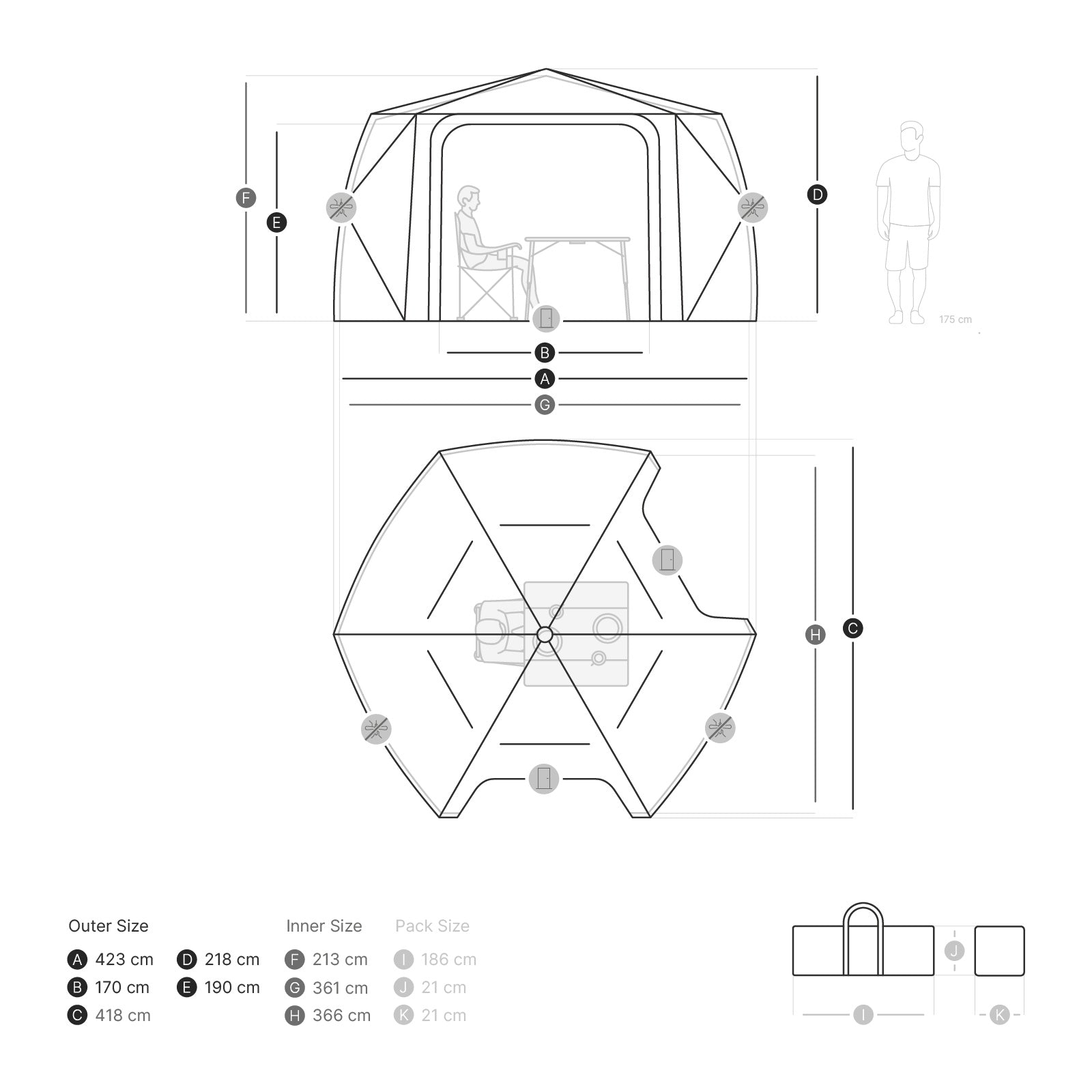 Pavillon hexagonal à moyeu rapide qeedo